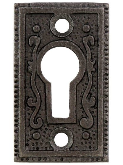 Cast-Iron Rectangular Ornate Keyhole Cover in Antique Iron.